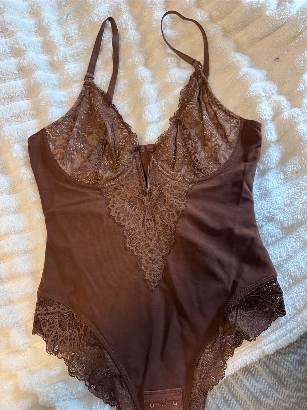 Lace Detail Brown Bodysuit